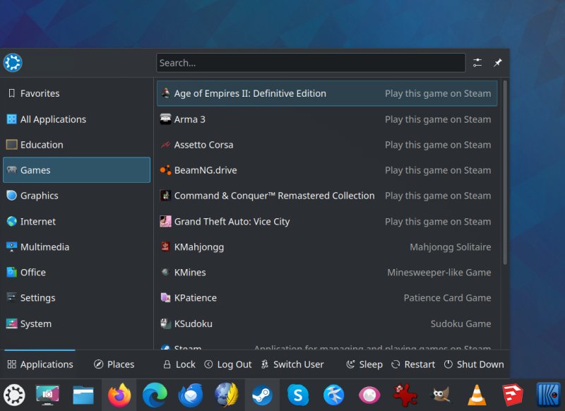 Games, system menu