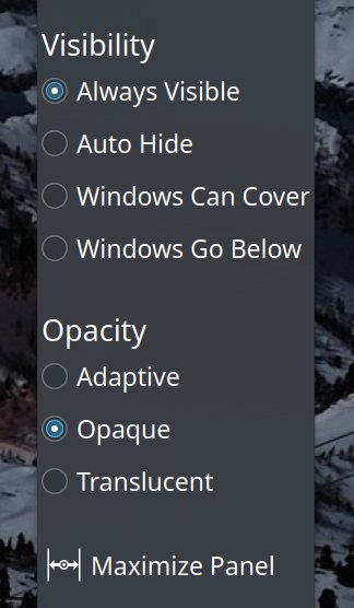 Panel opacity