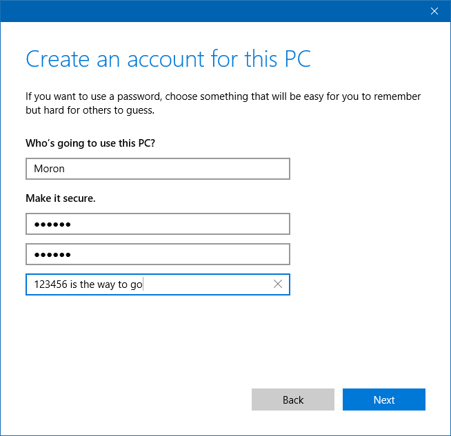 Setup local account
