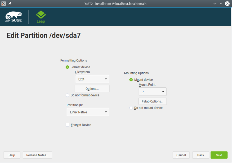 Partition options