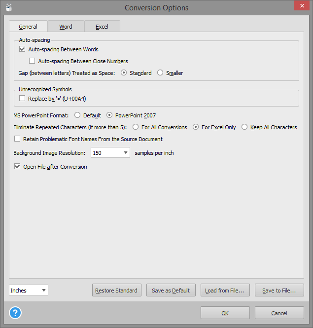 Conversion options 1