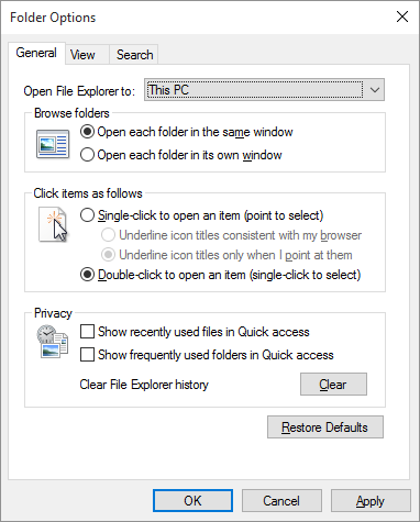 Explorer, recent files and folders