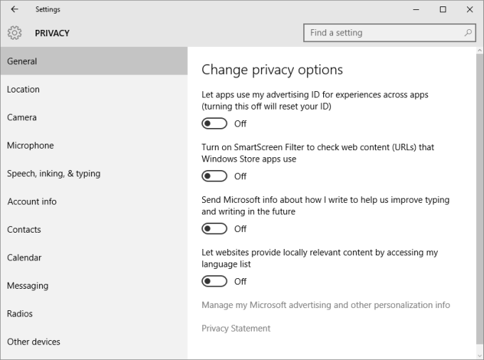 General settings