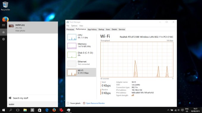 Network activity when searching