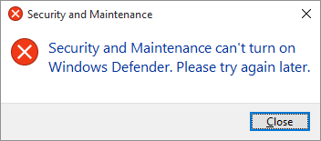 Spyware Center can't turn Defender on, good