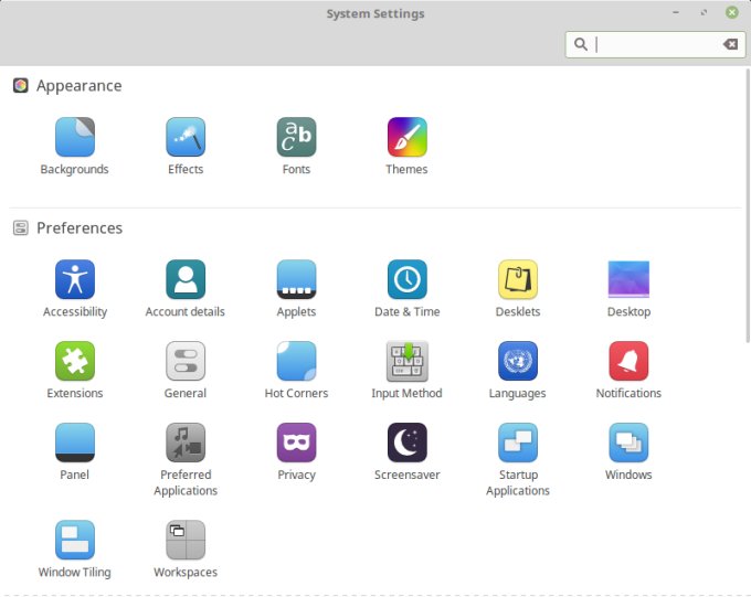 Mint Y, settings