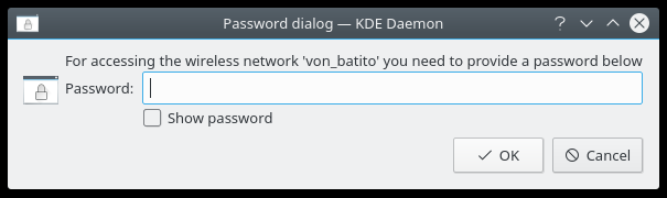 Wireless password dialog