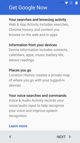 Google Now setup, optional