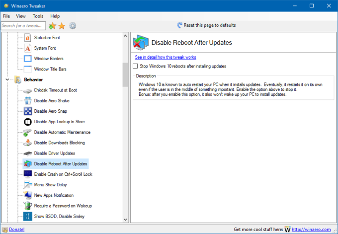 Disable reboot after update