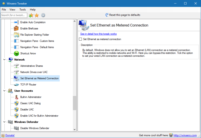 Set Ethernet to metered