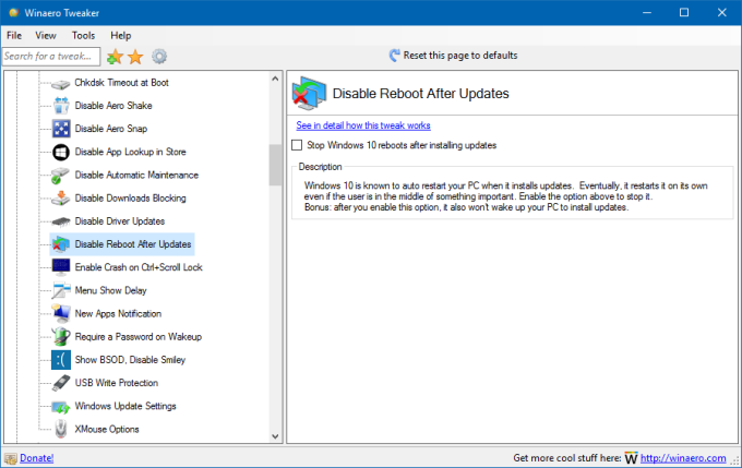 Winaero, reboot option