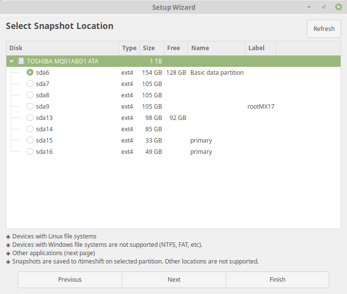 Snapshot location
