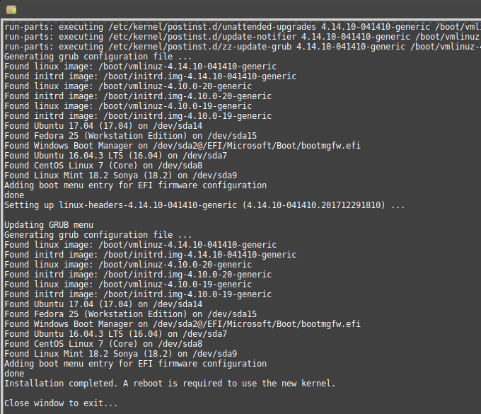Kernel successfully installed