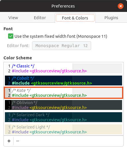 Gedit, options