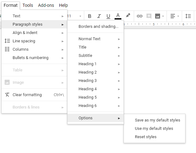 Google Docs, styles