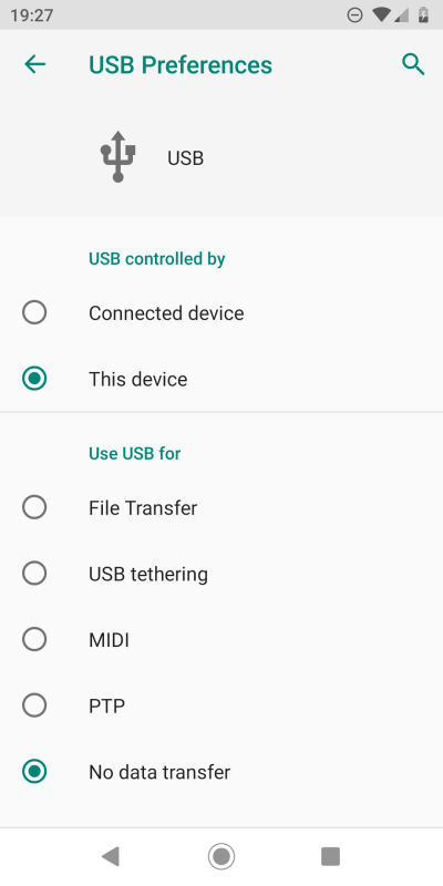 USB connection