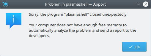 Plasma shell crash, memory issues