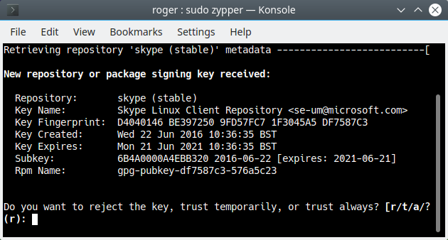 Skype repo, zypper, command line