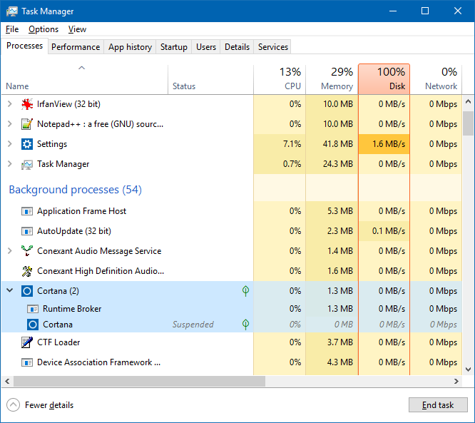 Cortana process
