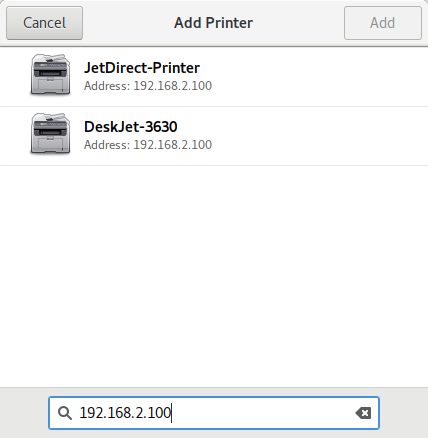 Printer found if IP address given