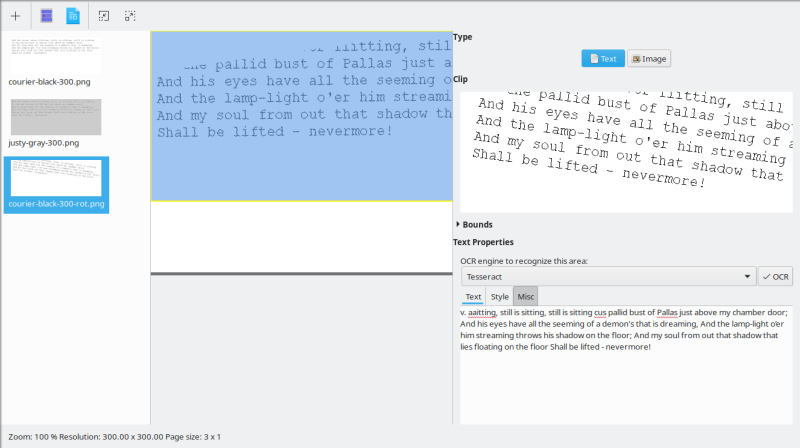 Deskewed text