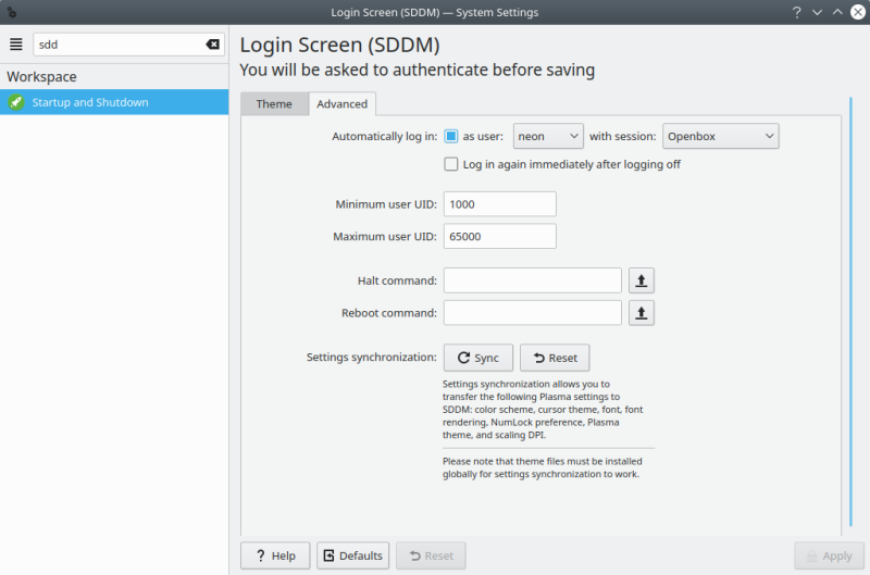 Advanced SDDM settings