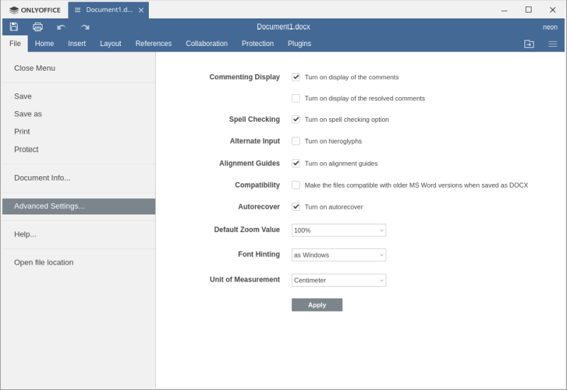 Document settings