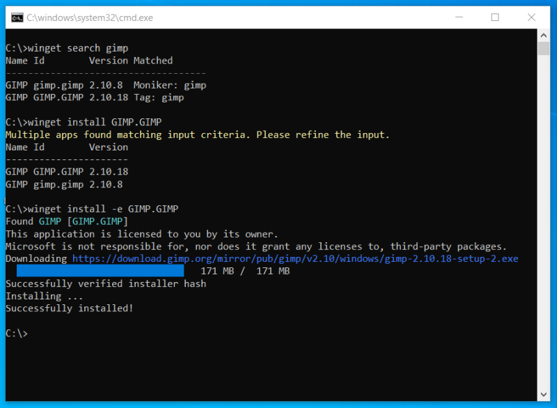 GIMP installed, CLI zoomed
