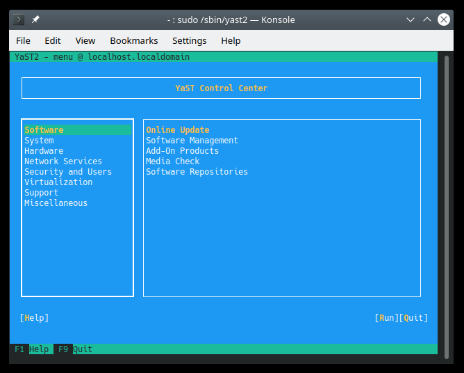 YaST, command line