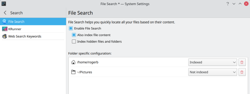 File search, index locations