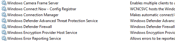 Windows Defender services