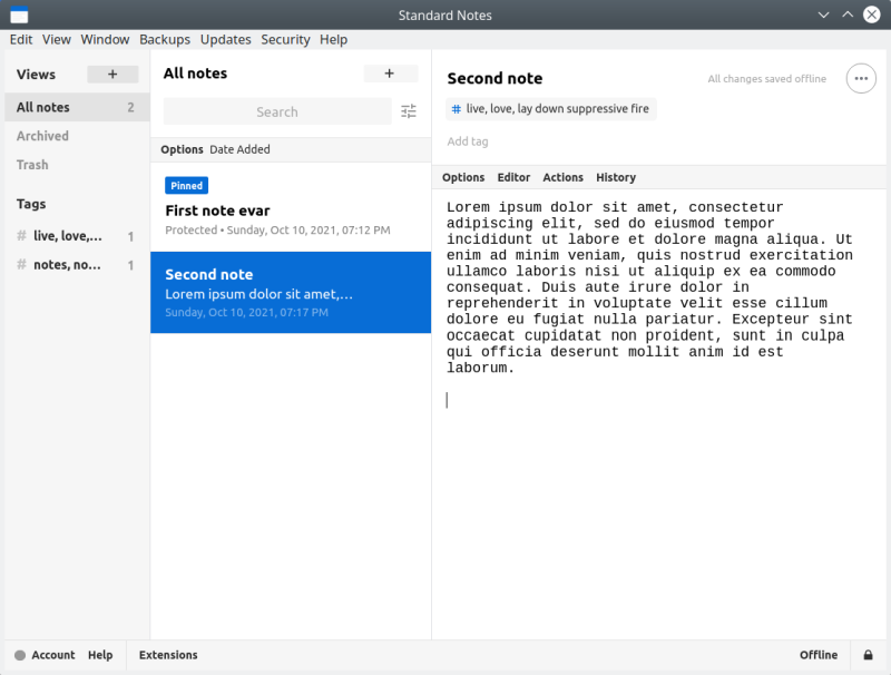 Standard Notes A tidy little notetaking program