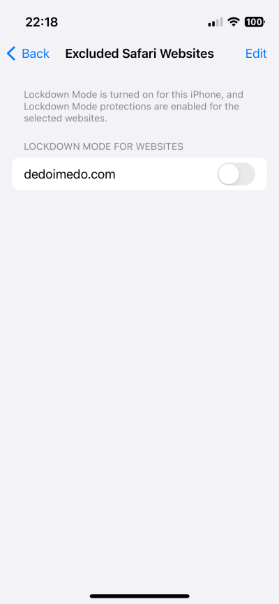 List of excluded sites