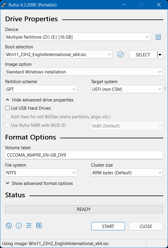 Rufus USB media creator Great tool, plus a Windows purifier