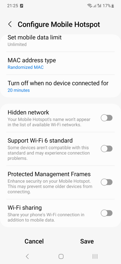 Hotspot options