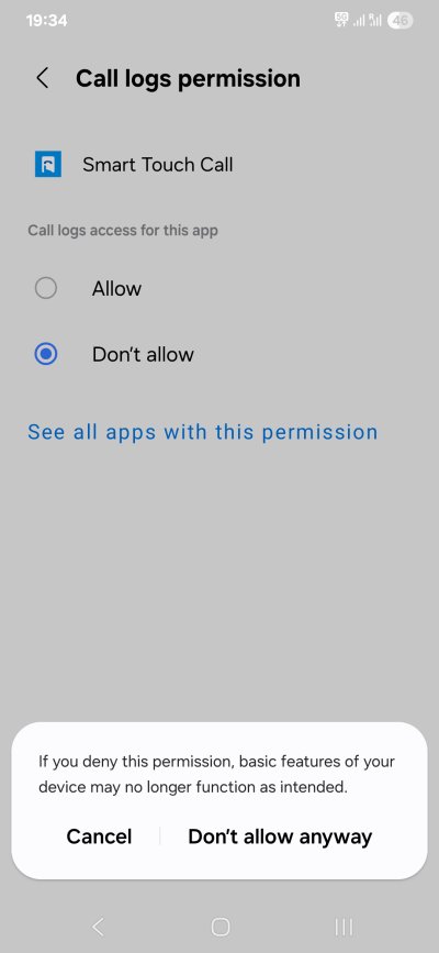Smart Touch call log permission