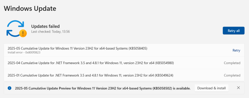 Updates failed