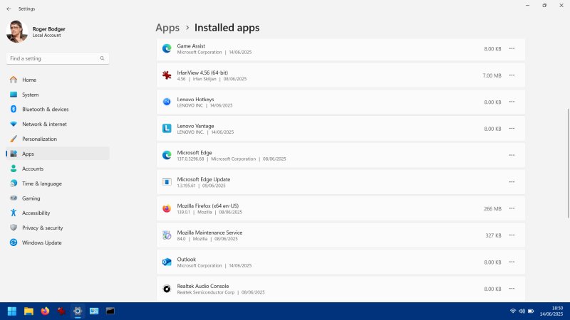 List of added apps