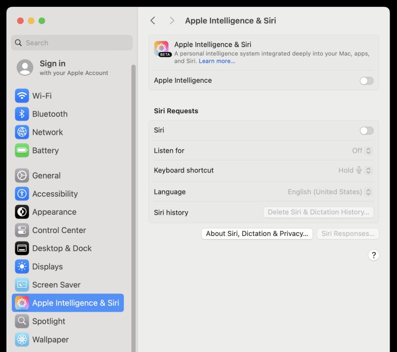 Apple Intelligence, off