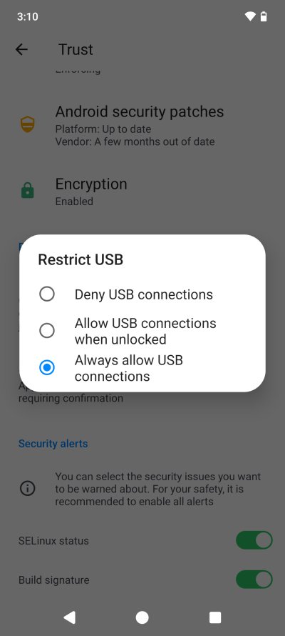 USB settings