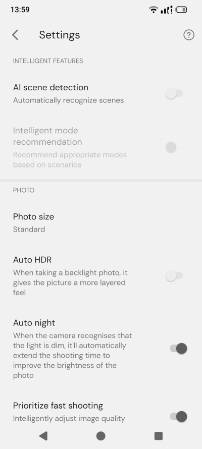 Camera, AI scene detection