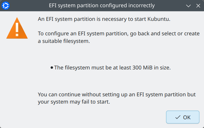 EFI size warning