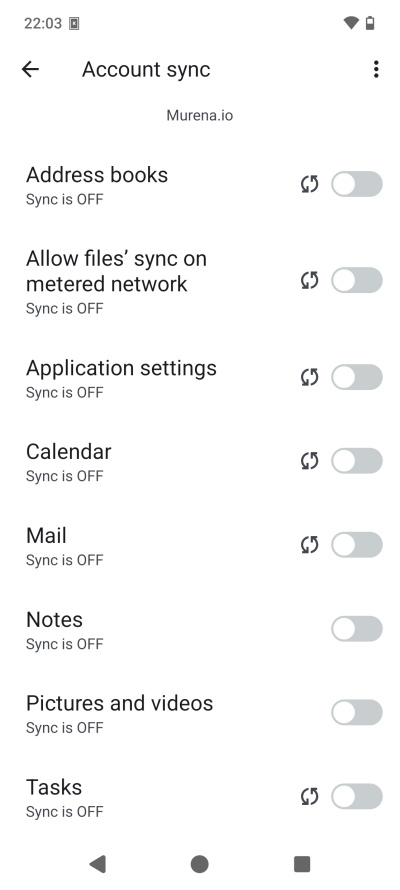 Account sync toggles