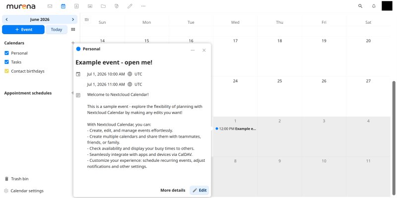 Calendar, desktop view