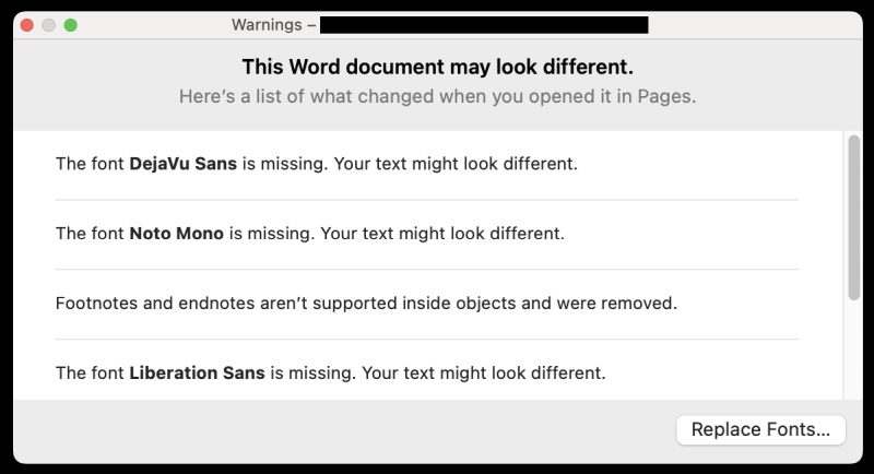 Warnings on open, DOCX file