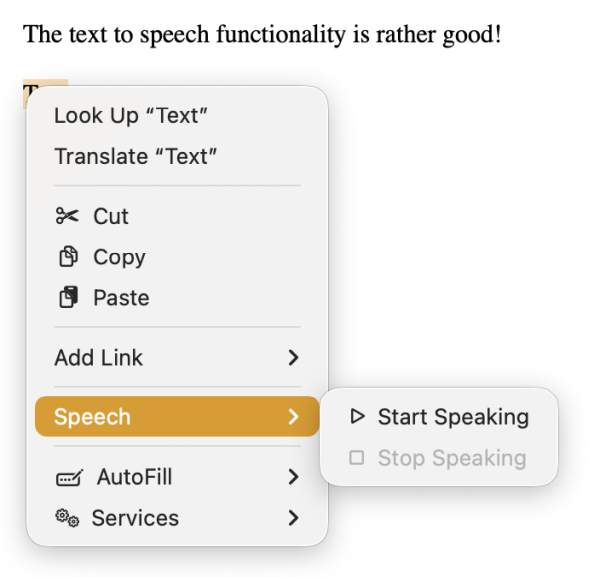 Text-to-speech functionality