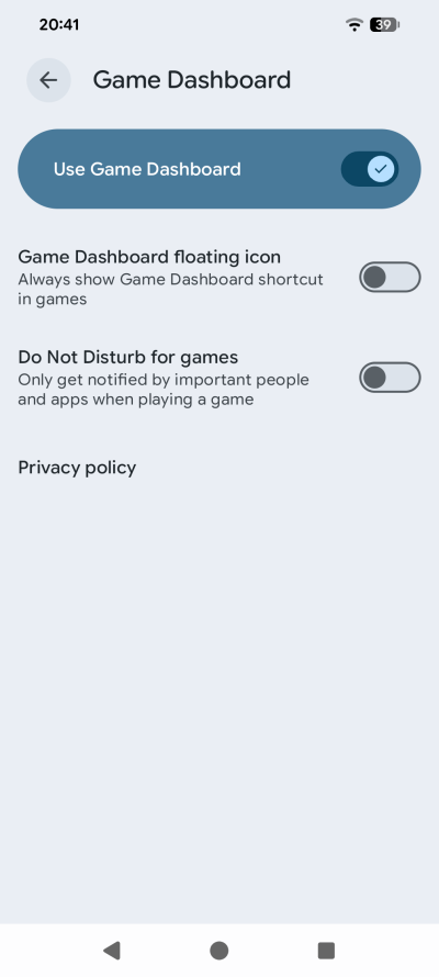Games dashboard