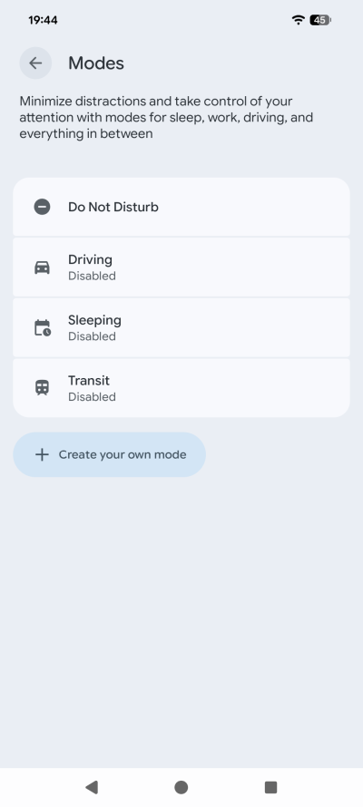 Modes disabled