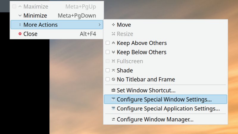 Special windows settings