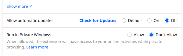 Firefox extension update